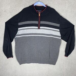 Roundtree & Yorke Sweater Mens 3XT  1/4 Zip Pullover Blk/ Red/Gray Knit